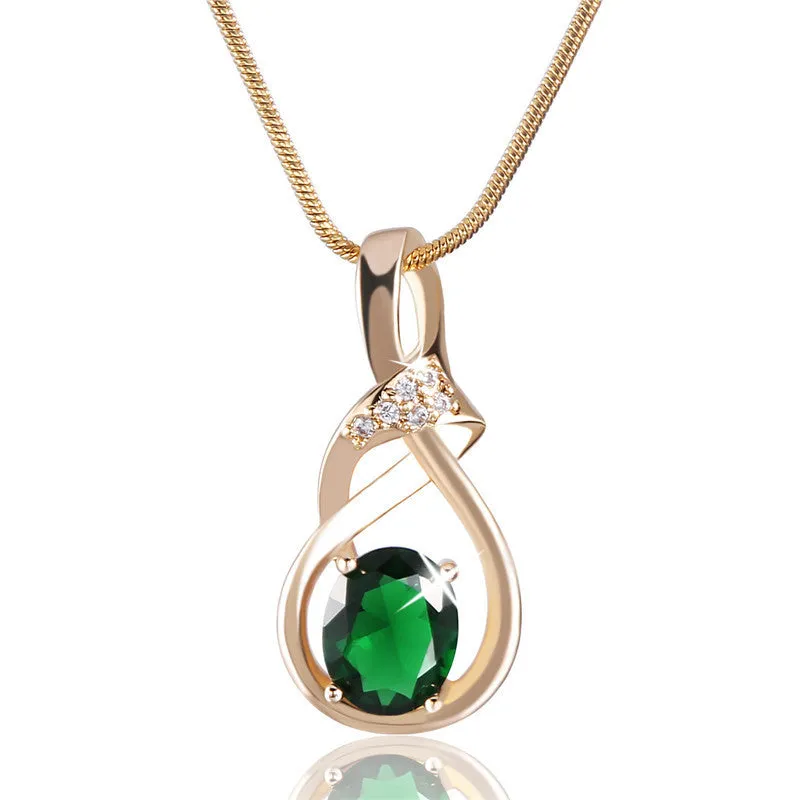 New Purple Crystal Wedding Jewelry for Women 18K Gold Plated Luxury Brand Statement Zirconia Pendant Necklace