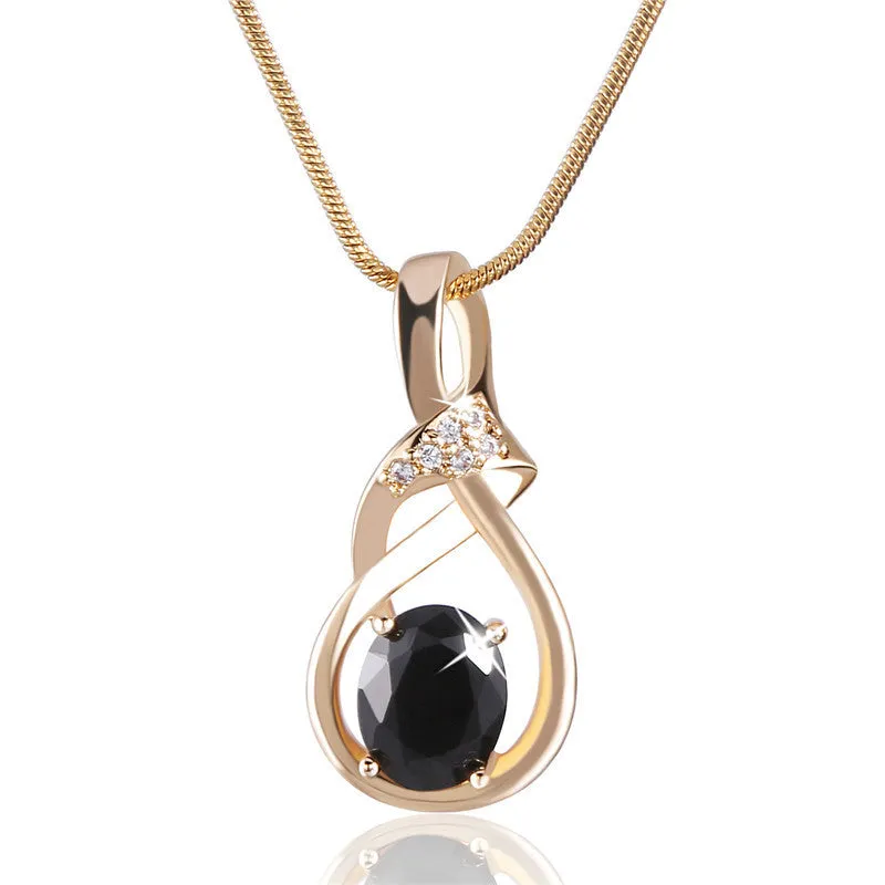 New Purple Crystal Wedding Jewelry for Women 18K Gold Plated Luxury Brand Statement Zirconia Pendant Necklace