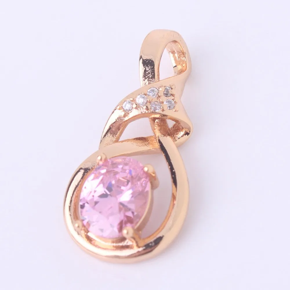 New Purple Crystal Wedding Jewelry for Women 18K Gold Plated Luxury Brand Statement Zirconia Pendant Necklace