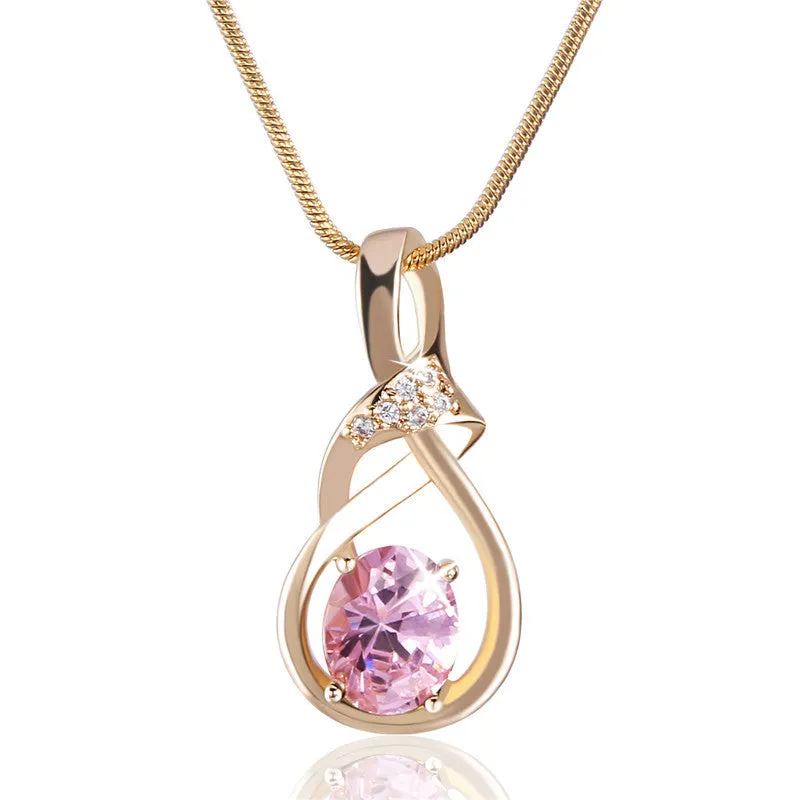 New Purple Crystal Wedding Jewelry for Women 18K Gold Plated Luxury Brand Statement Zirconia Pendant Necklace