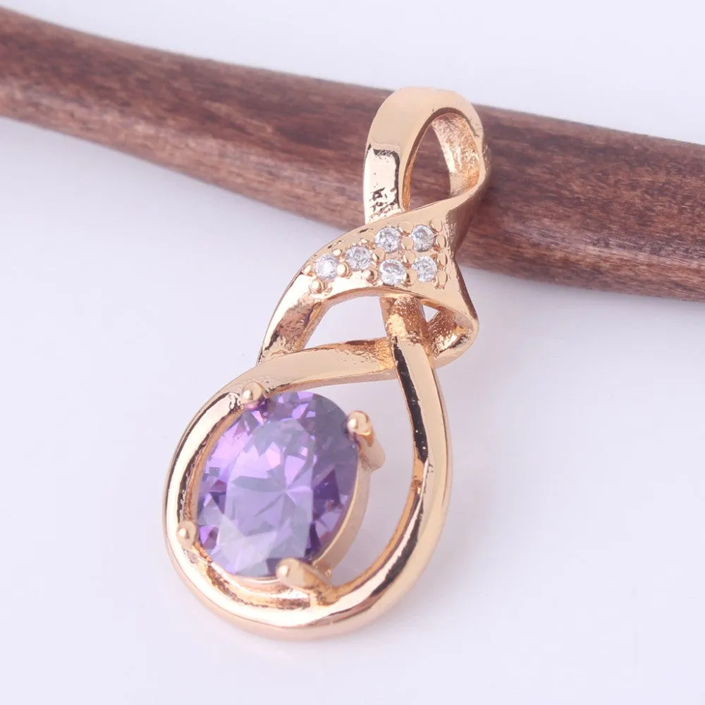 New Purple Crystal Wedding Jewelry for Women 18K Gold Plated Luxury Brand Statement Zirconia Pendant Necklace