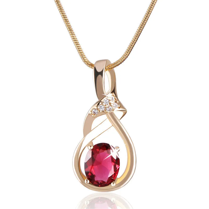 New Purple Crystal Wedding Jewelry for Women 18K Gold Plated Luxury Brand Statement Zirconia Pendant Necklace