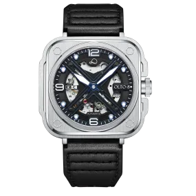 OLTO-8 IRON-X Square Skeleton Automatic Watch Silver