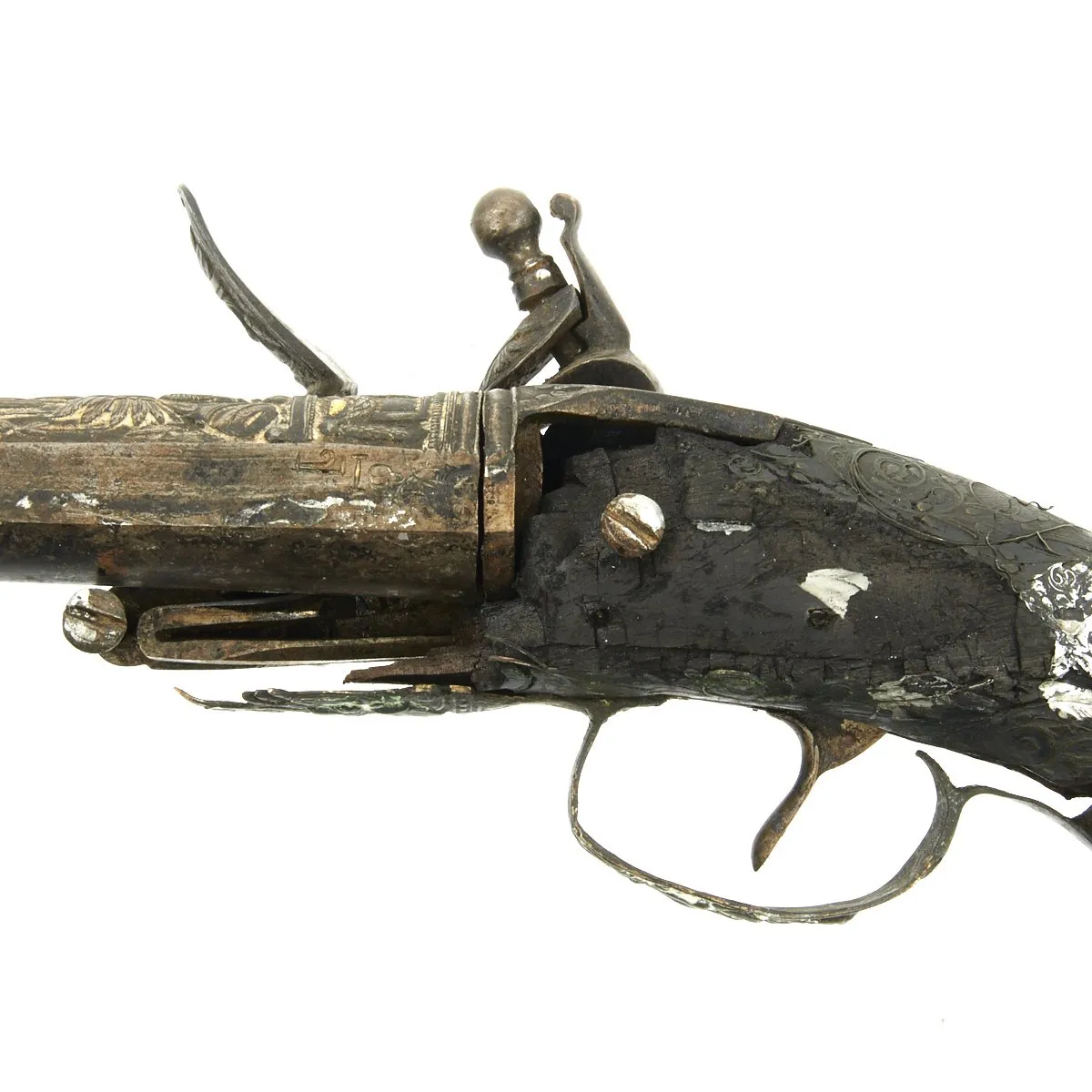 Original French Napoleonic Battlefield Pickup Fire-Damaged High Art Flintlock Pistol c.1800