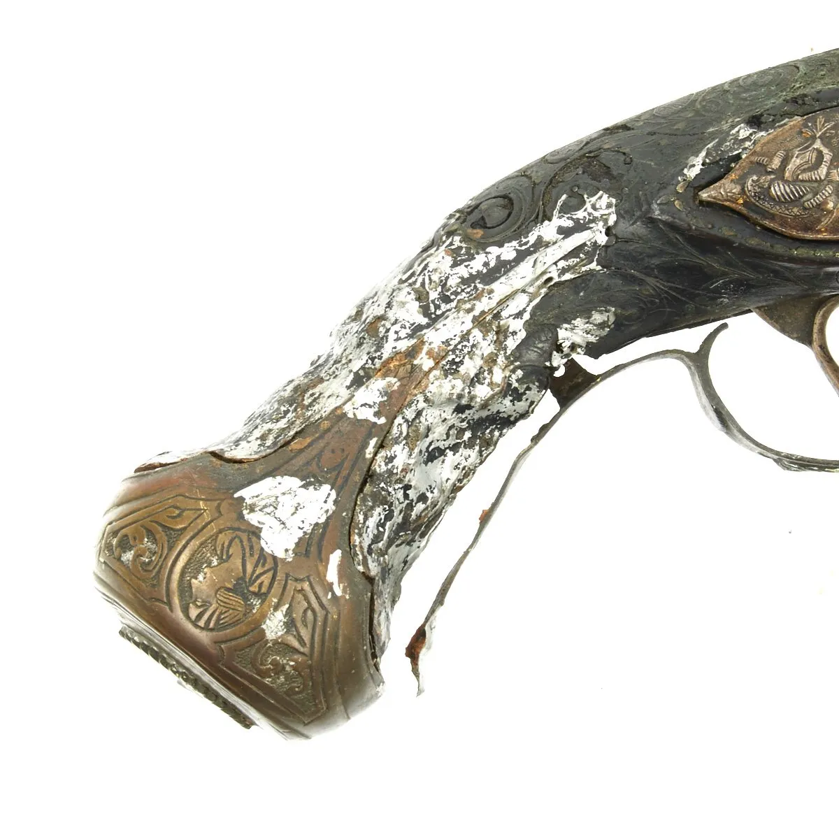 Original French Napoleonic Battlefield Pickup Fire-Damaged High Art Flintlock Pistol c.1800