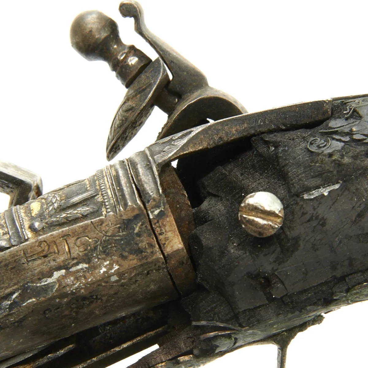 Original French Napoleonic Battlefield Pickup Fire-Damaged High Art Flintlock Pistol c.1800