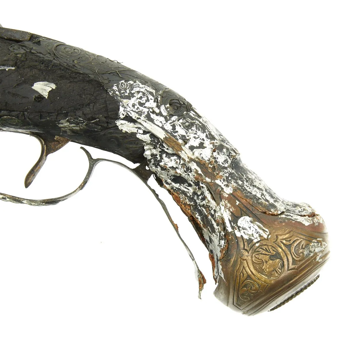 Original French Napoleonic Battlefield Pickup Fire-Damaged High Art Flintlock Pistol c.1800