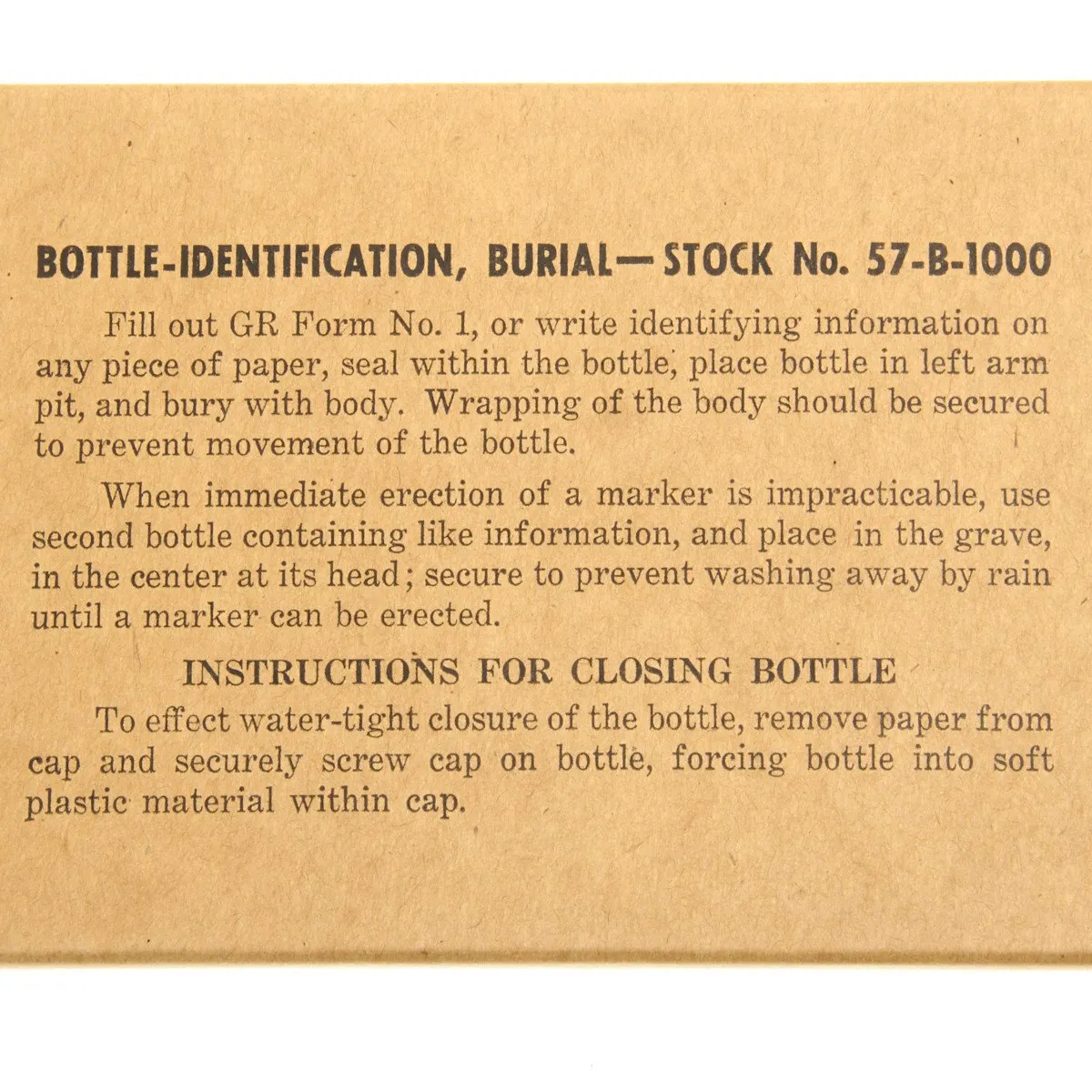 Original U.S. WWII QM Graves Registration Burial Identification Bottle Set of 6 in Box Stock No. 57-B-1000
