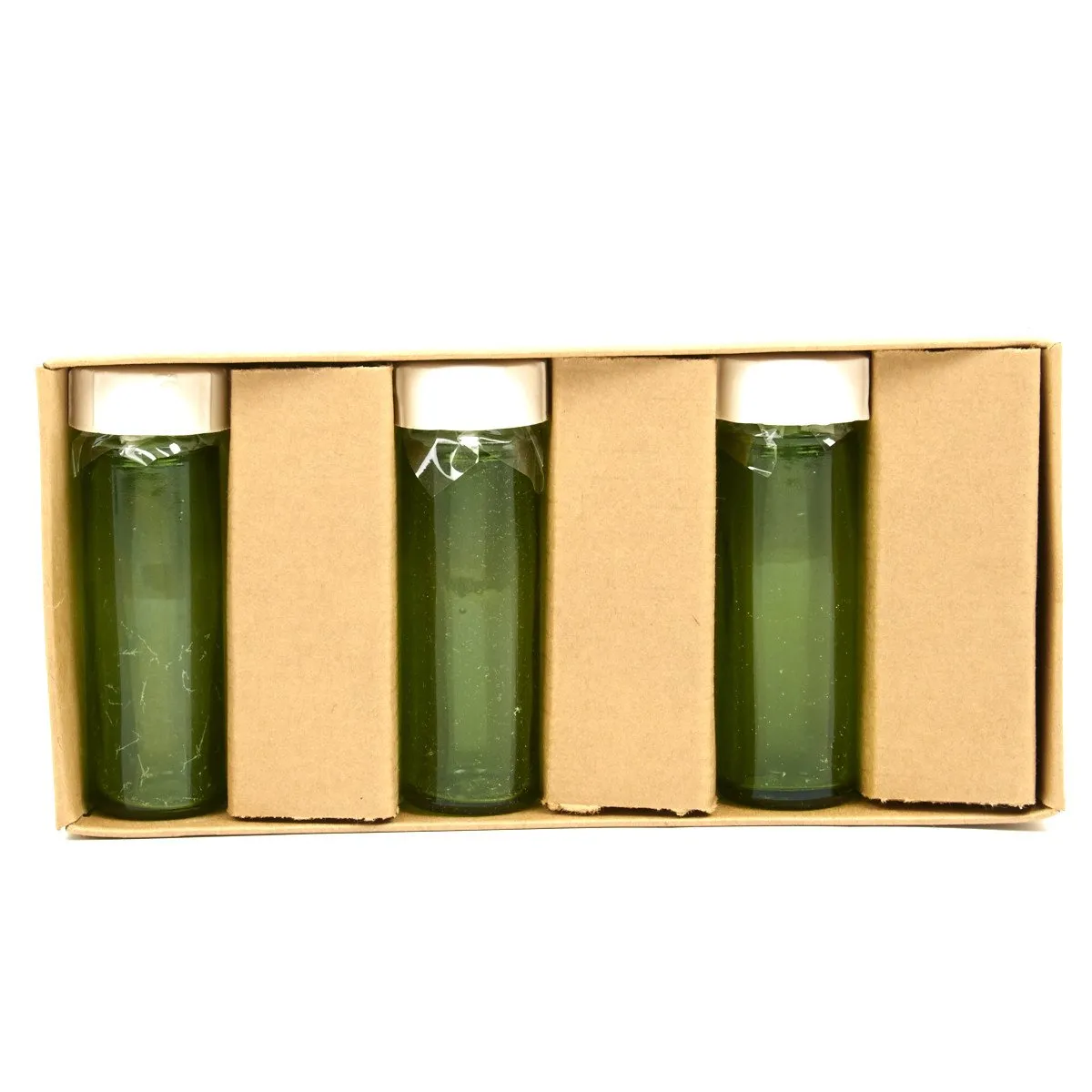 Original U.S. WWII QM Graves Registration Burial Identification Bottle Set of 6 in Box Stock No. 57-B-1000