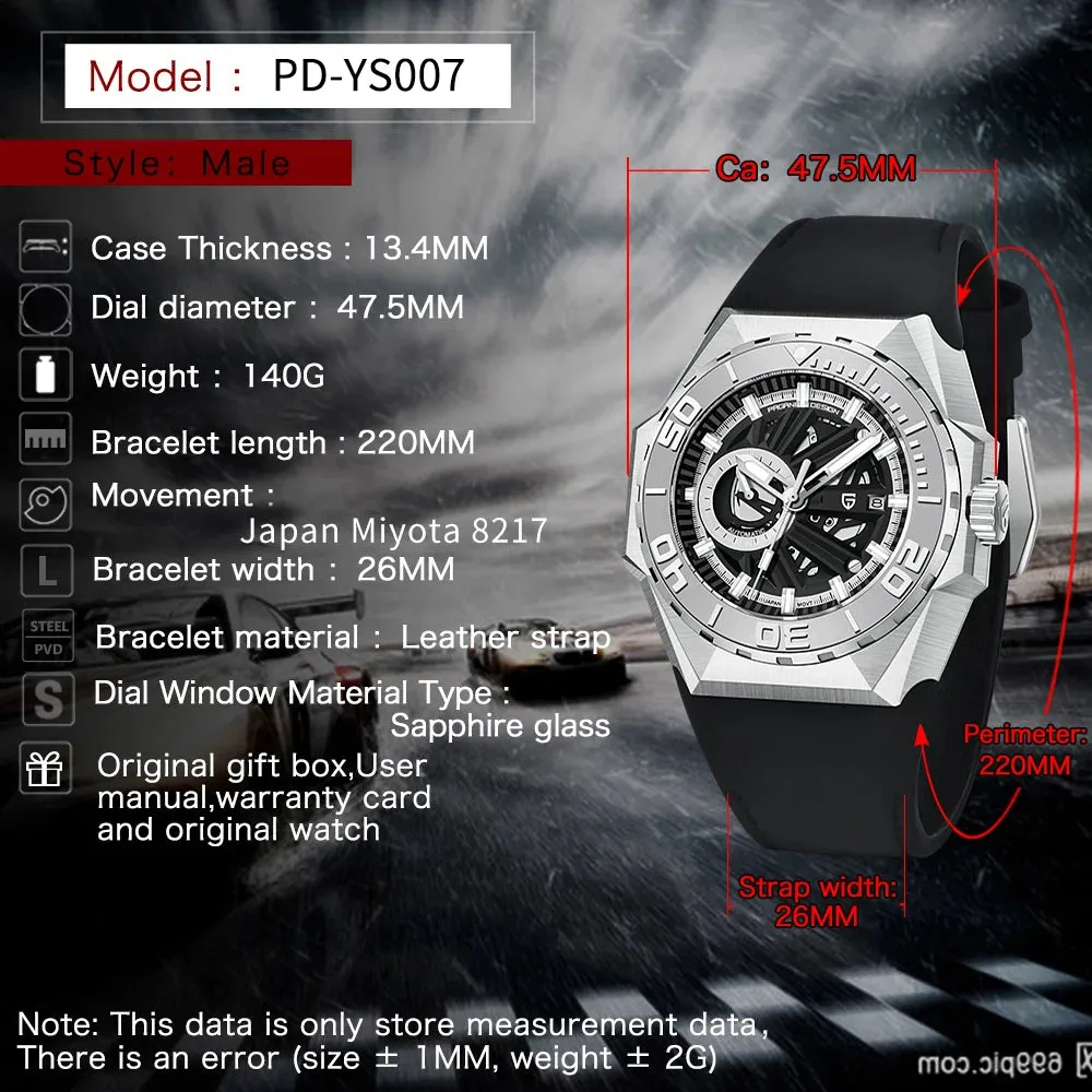 PAGANI DESIGN Skeleton Men Mechanical Wristwatches Automatic Sapphire