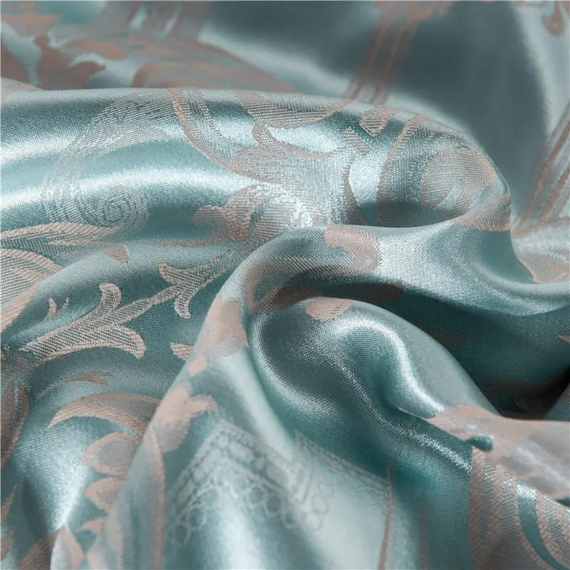 Pale Turquoise Satin Jacquard Luxury Bedding Set