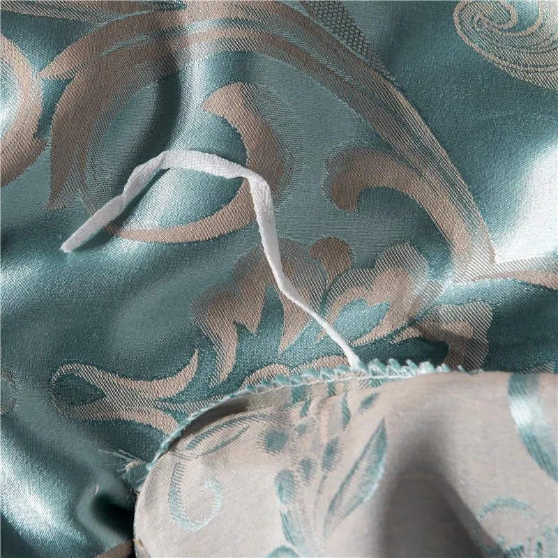 Pale Turquoise Satin Jacquard Luxury Bedding Set