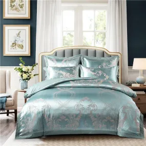 Pale Turquoise Satin Jacquard Luxury Bedding Set