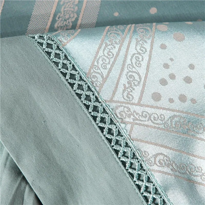 Pale Turquoise Satin Jacquard Luxury Bedding Set