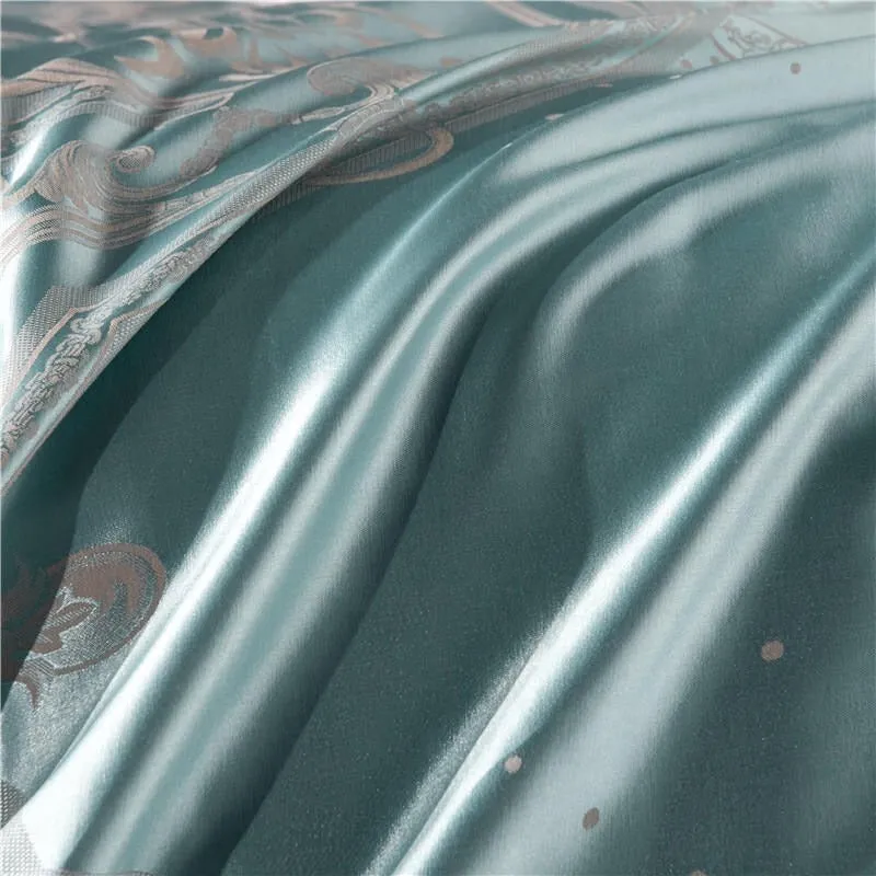 Pale Turquoise Satin Jacquard Luxury Bedding Set