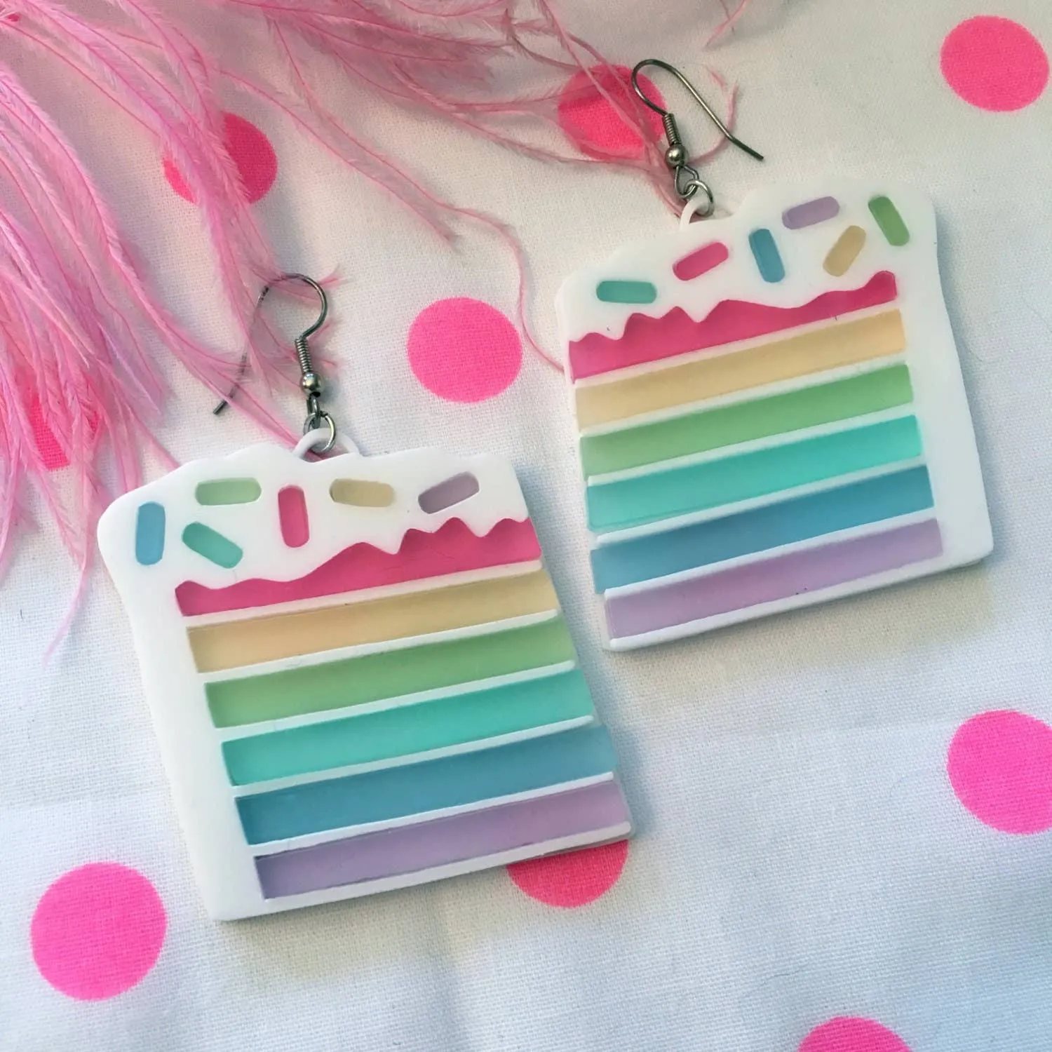 Pastel Rainbow Layered Cake Slice Earrings
