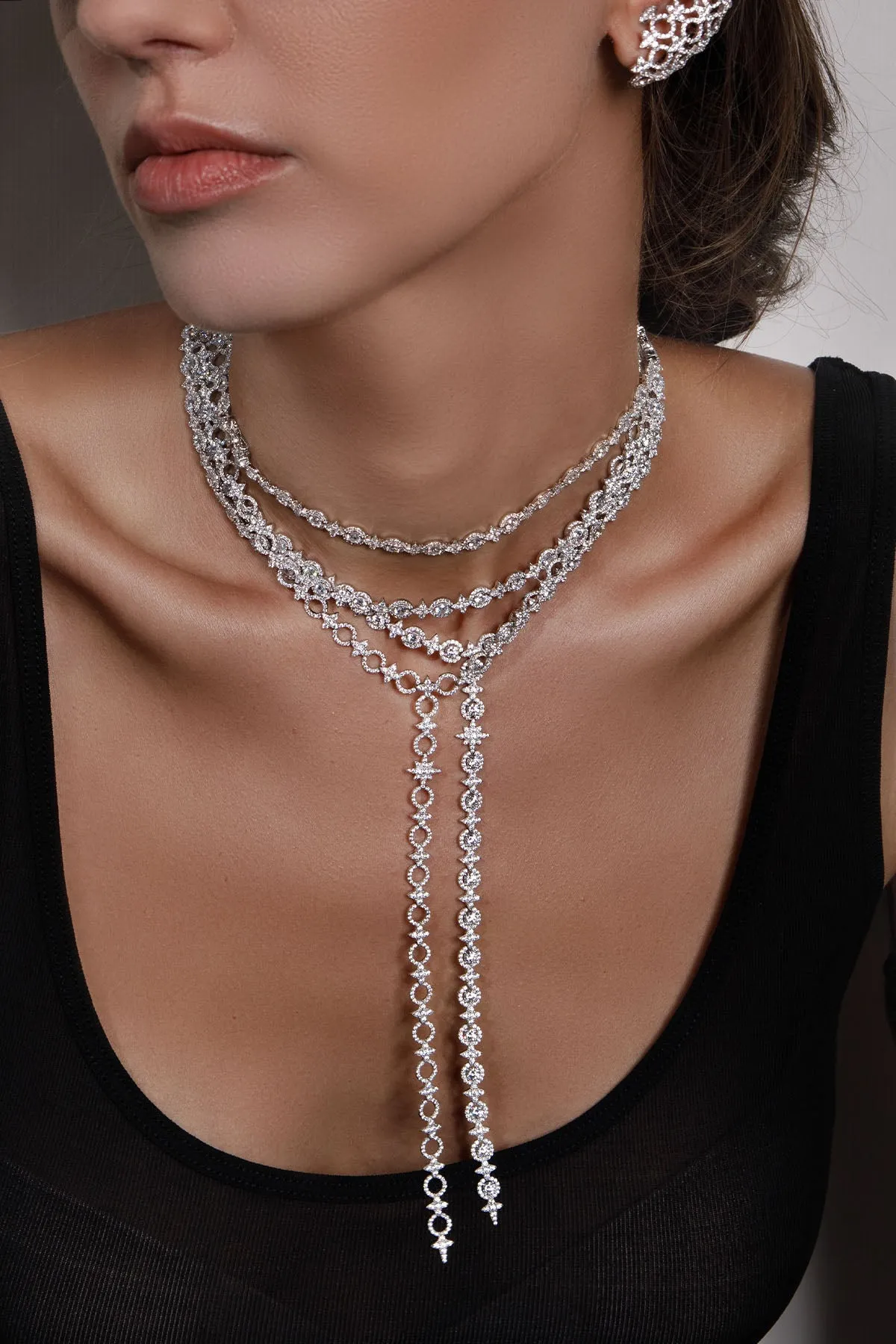 Pavé Météorites & Circles Y-drop Choker