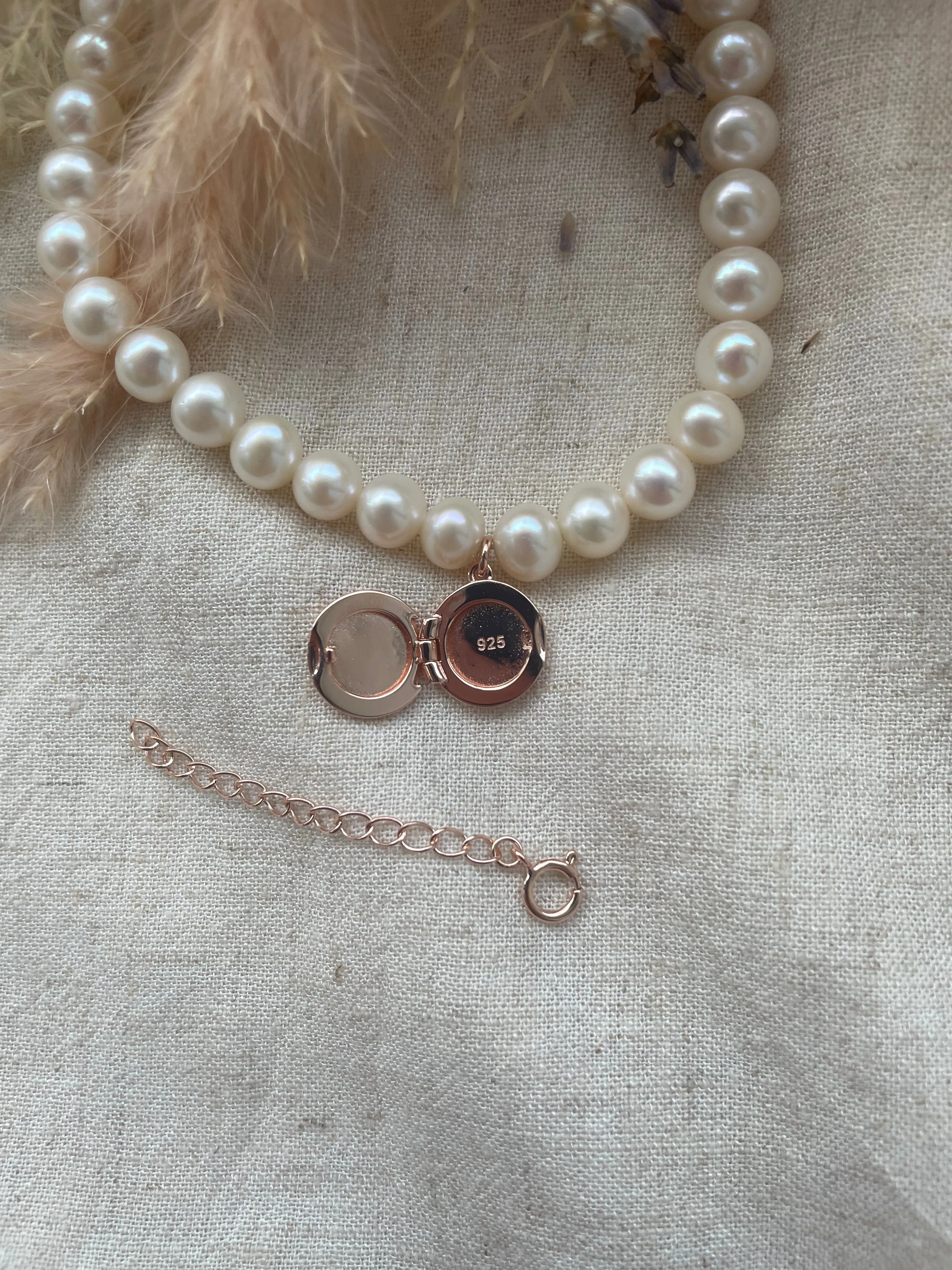 Pearl Bracelet Locket in Rose Gold Vermeil
