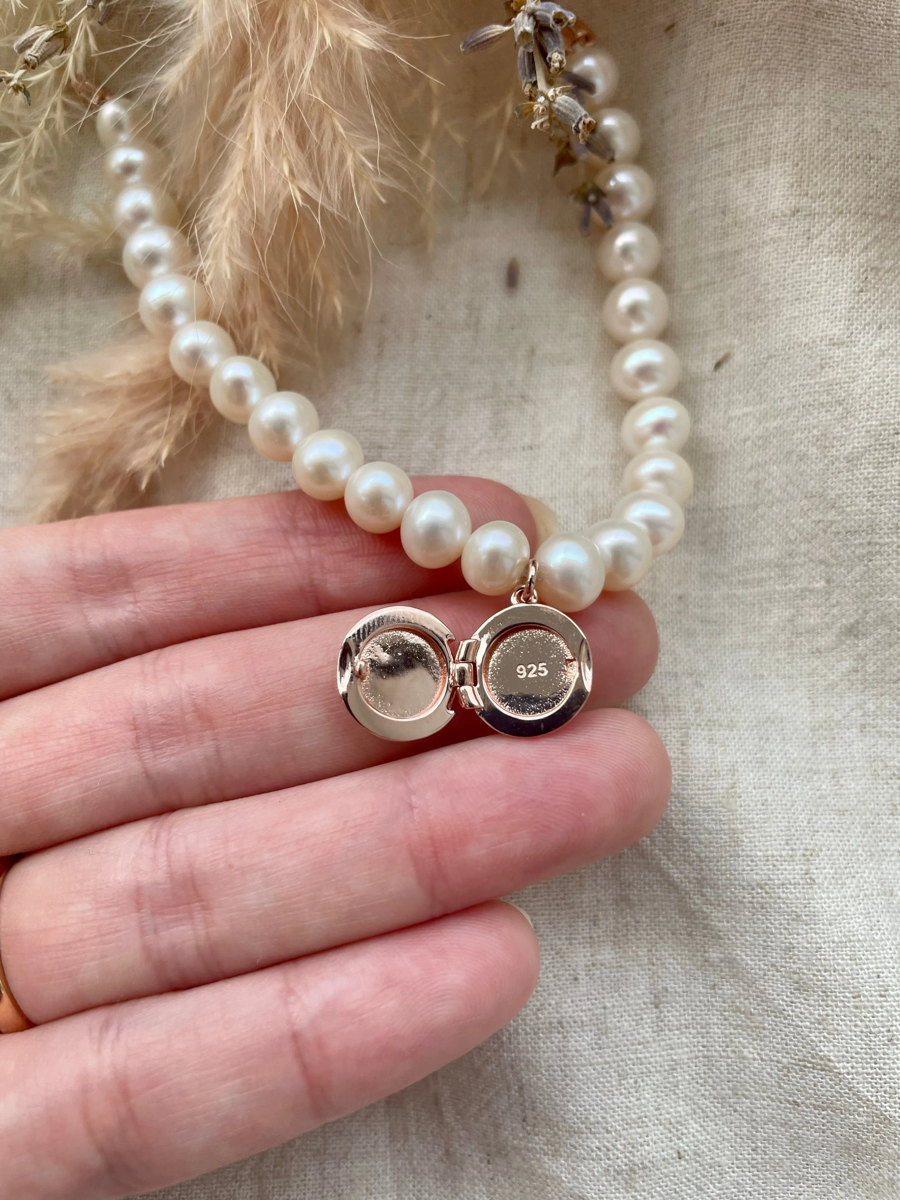 Pearl Bracelet Locket in Rose Gold Vermeil