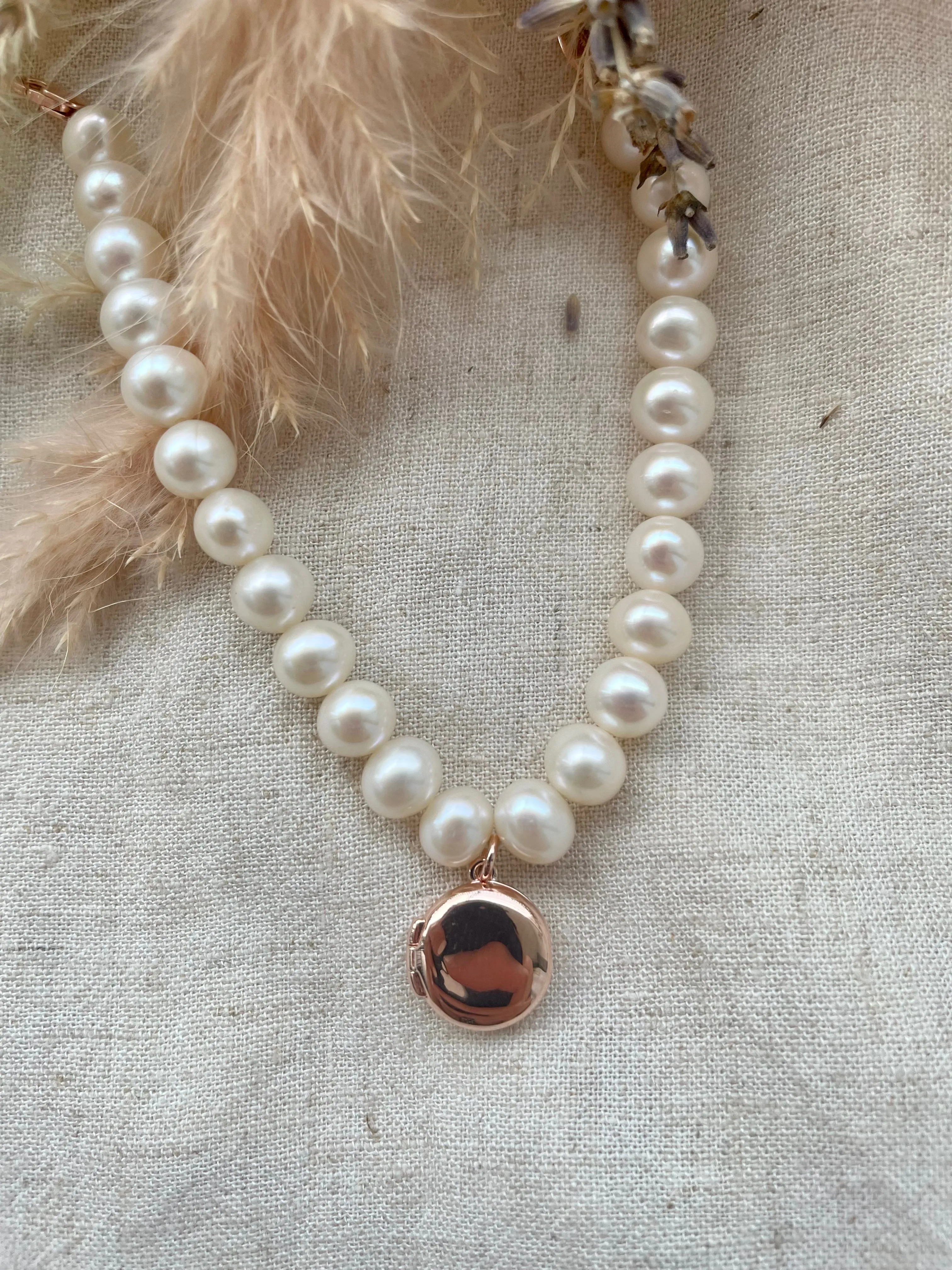 Pearl Bracelet Locket in Rose Gold Vermeil