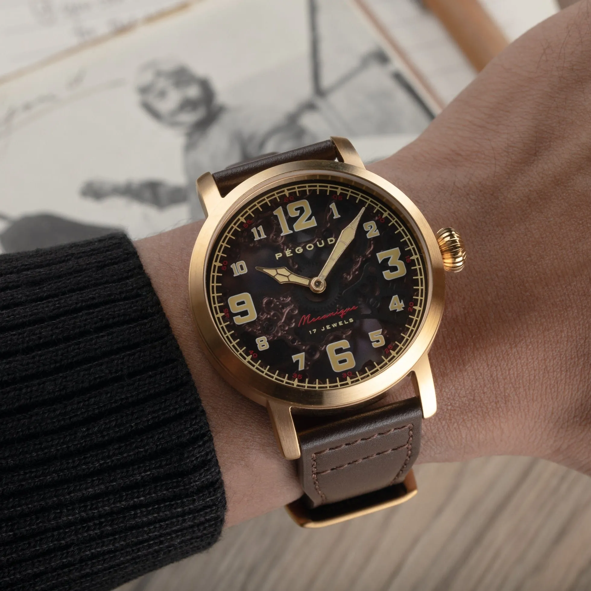 Pegoud Premiere Mechanical Skeleton Men's Gold Watch PG-9004-05