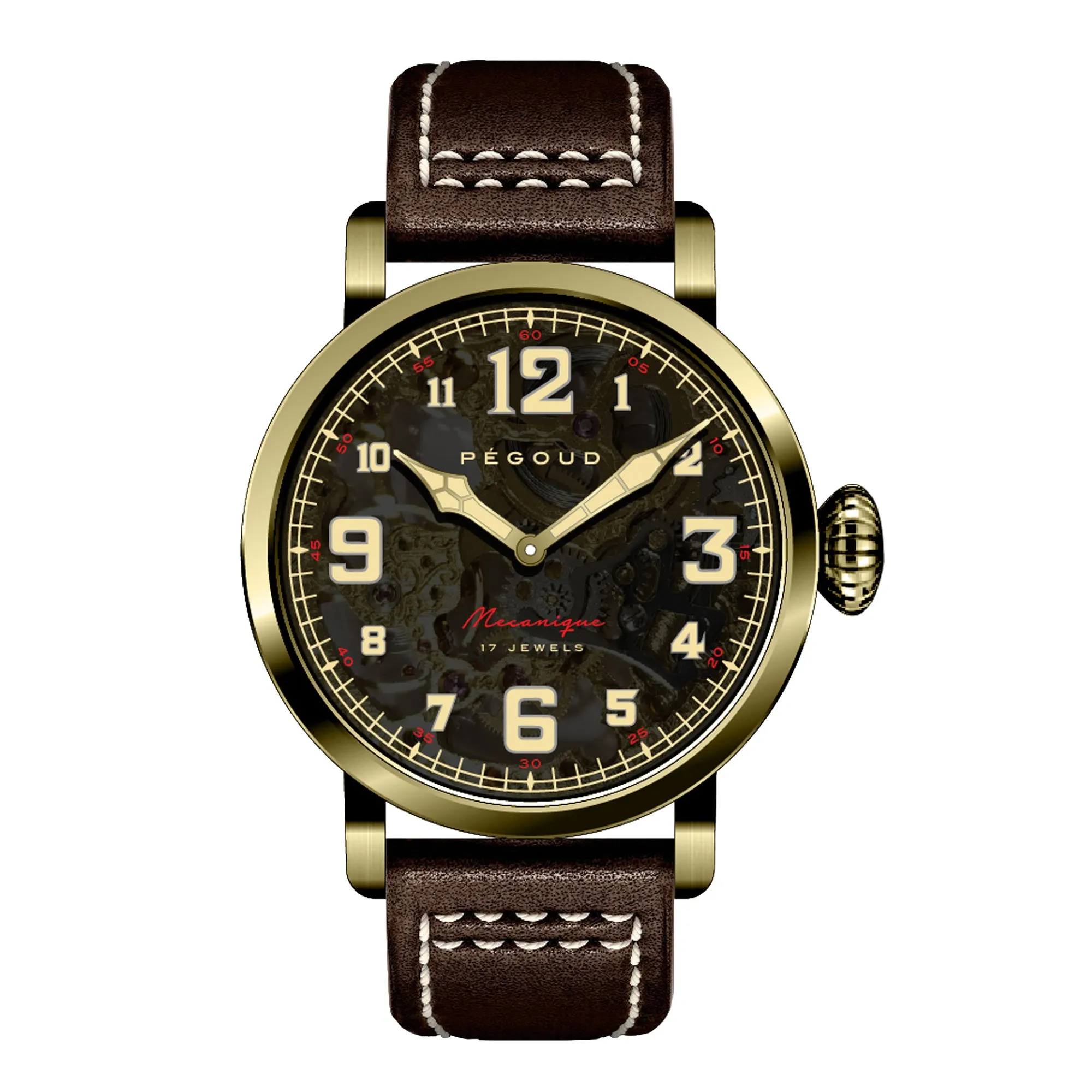 Pegoud Premiere Mechanical Skeleton Men's Gold Watch PG-9004-05