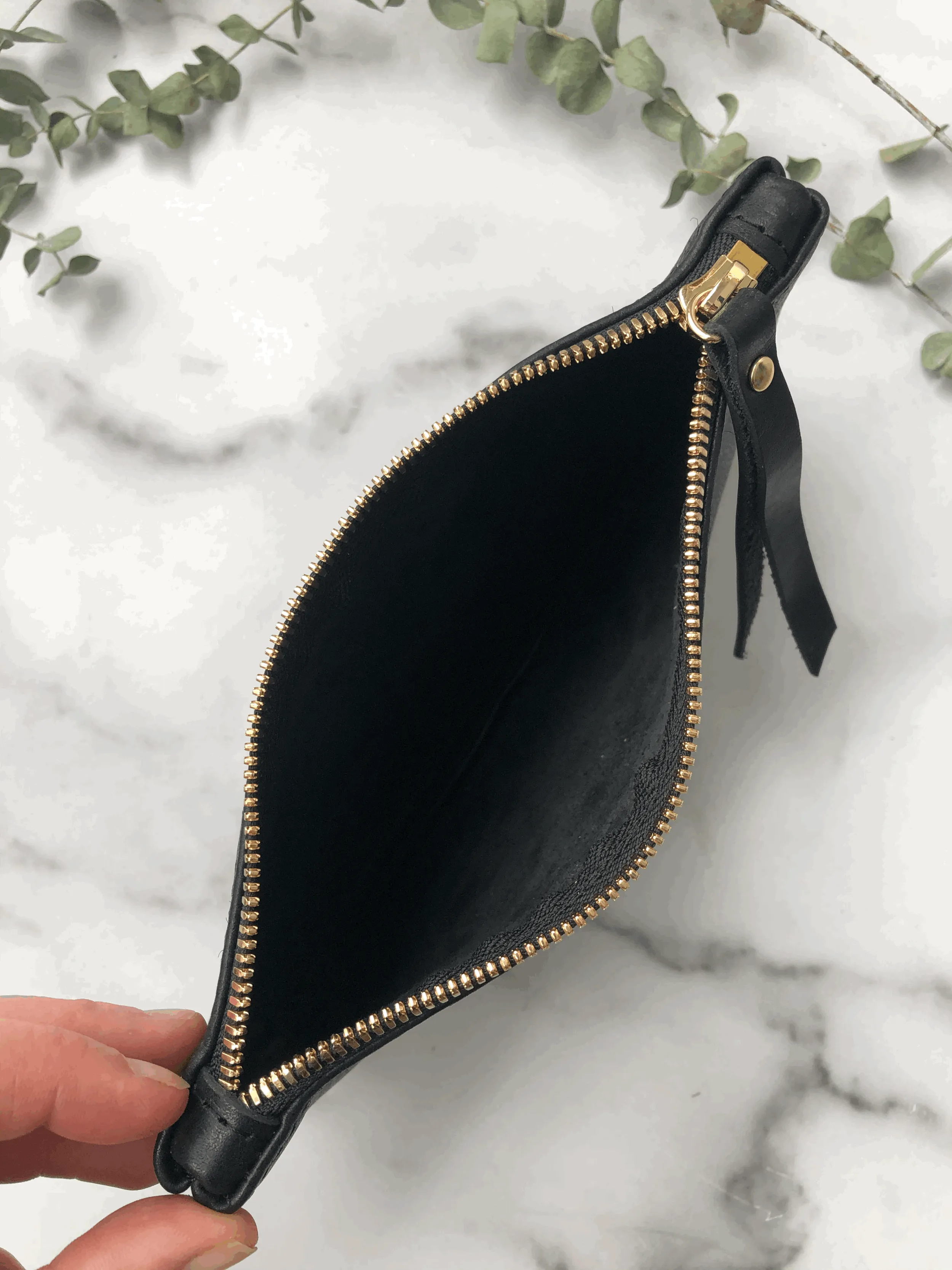 Personalized Leather Zip Clutch - Black