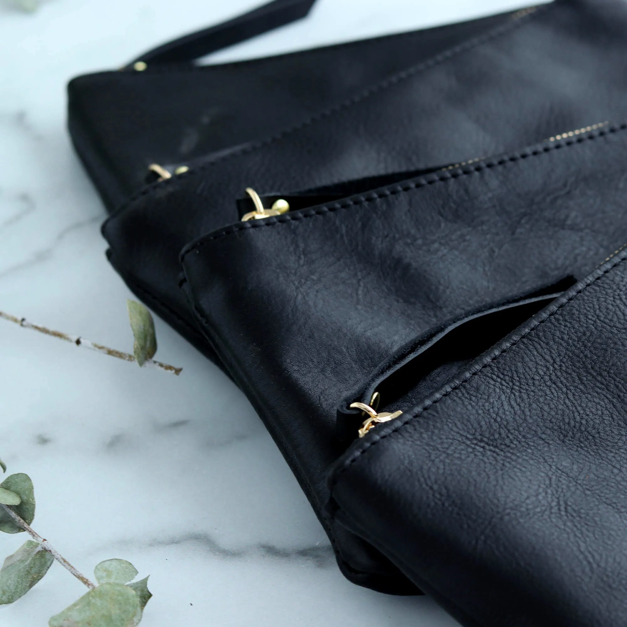 Personalized Leather Zip Clutch - Black