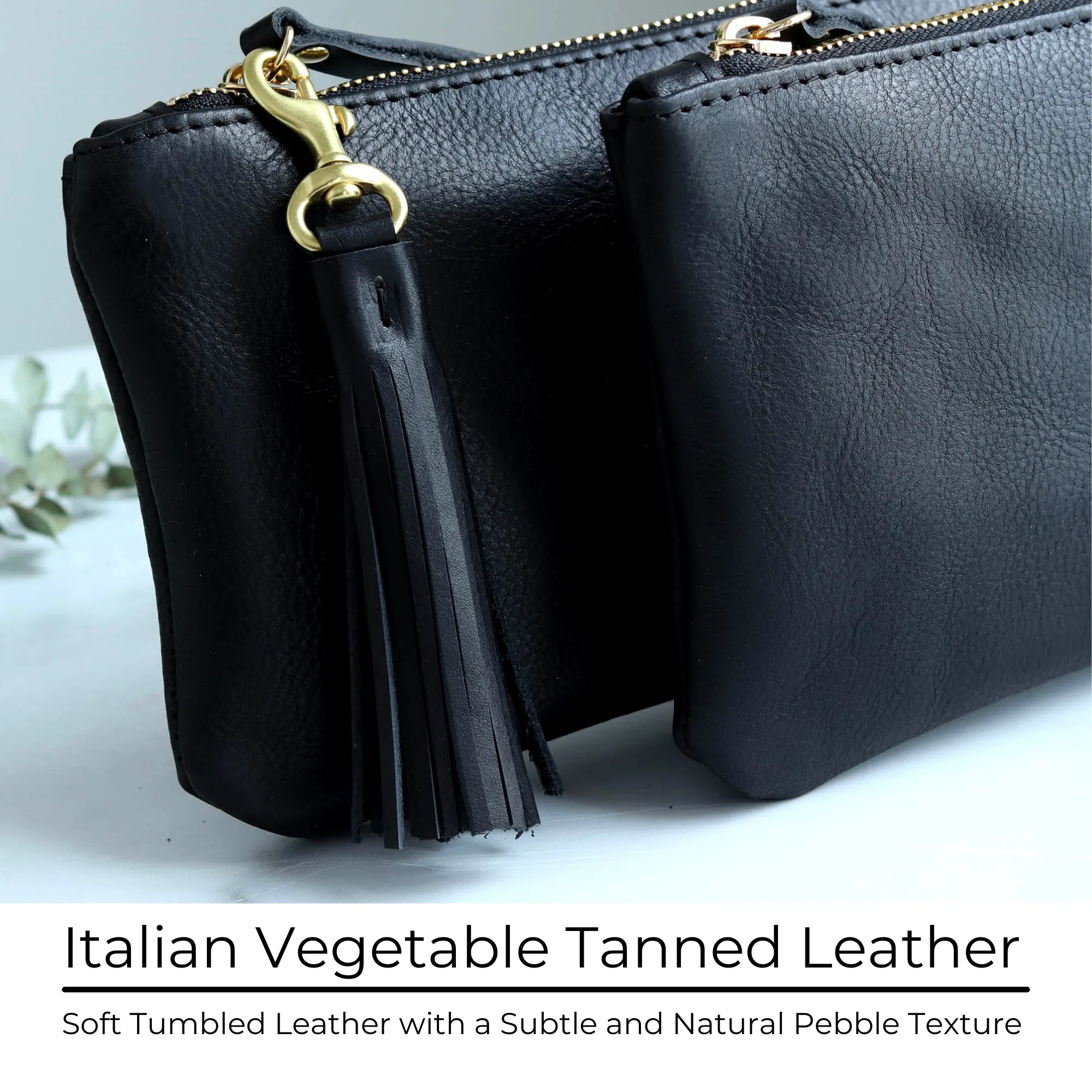 Personalized Leather Zip Clutch - Black