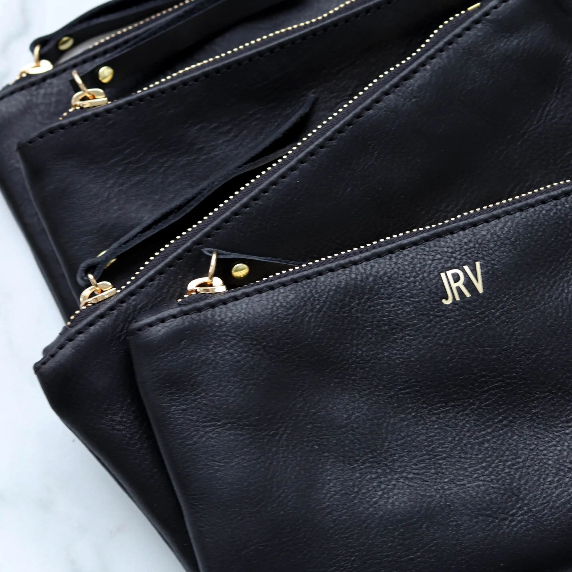 Personalized Leather Zip Clutch - Black