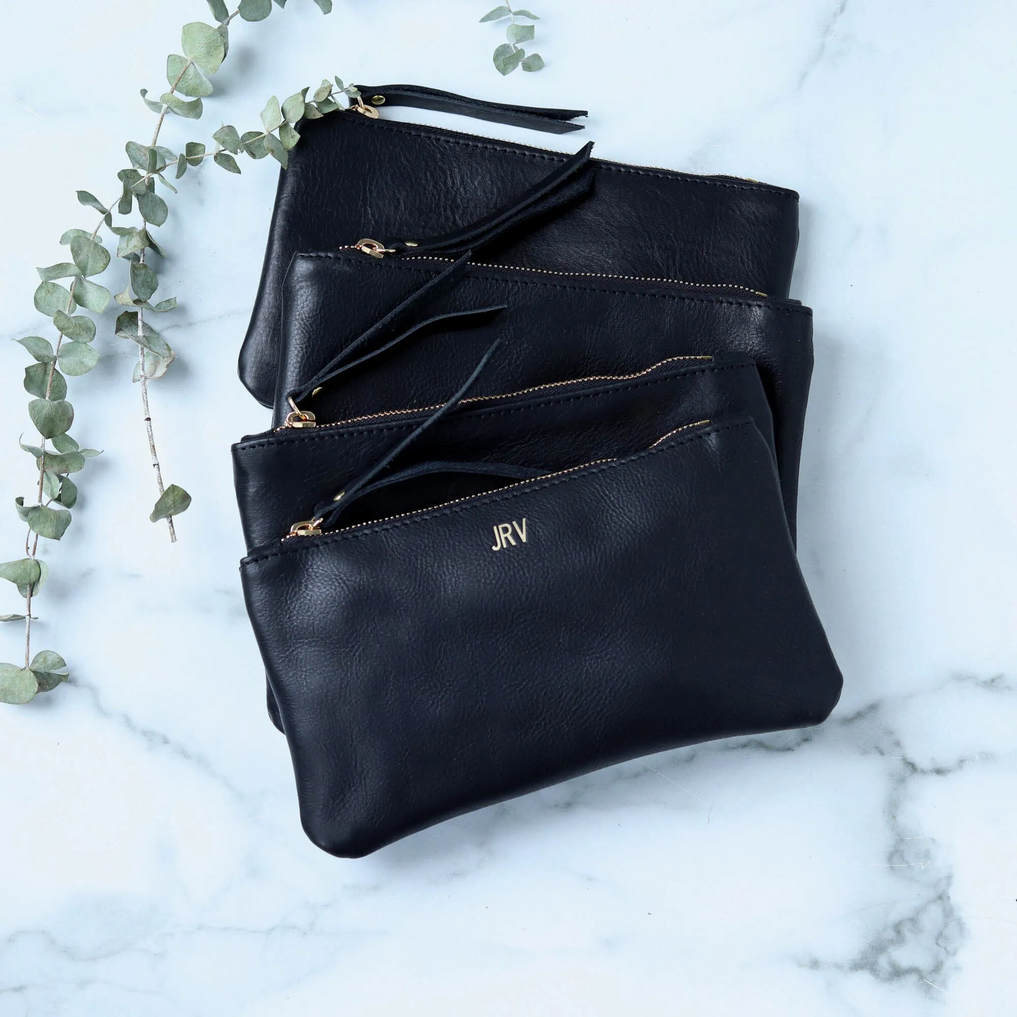 Personalized Leather Zip Clutch - Black