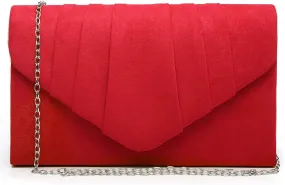 Pleated Red Velvet Envelope Clutch Handbag Bridal Purse
