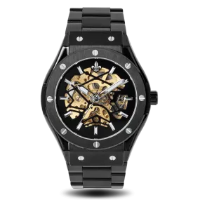 Prague Skeleton Automatic Deluxe - Black   Black Link Strap
