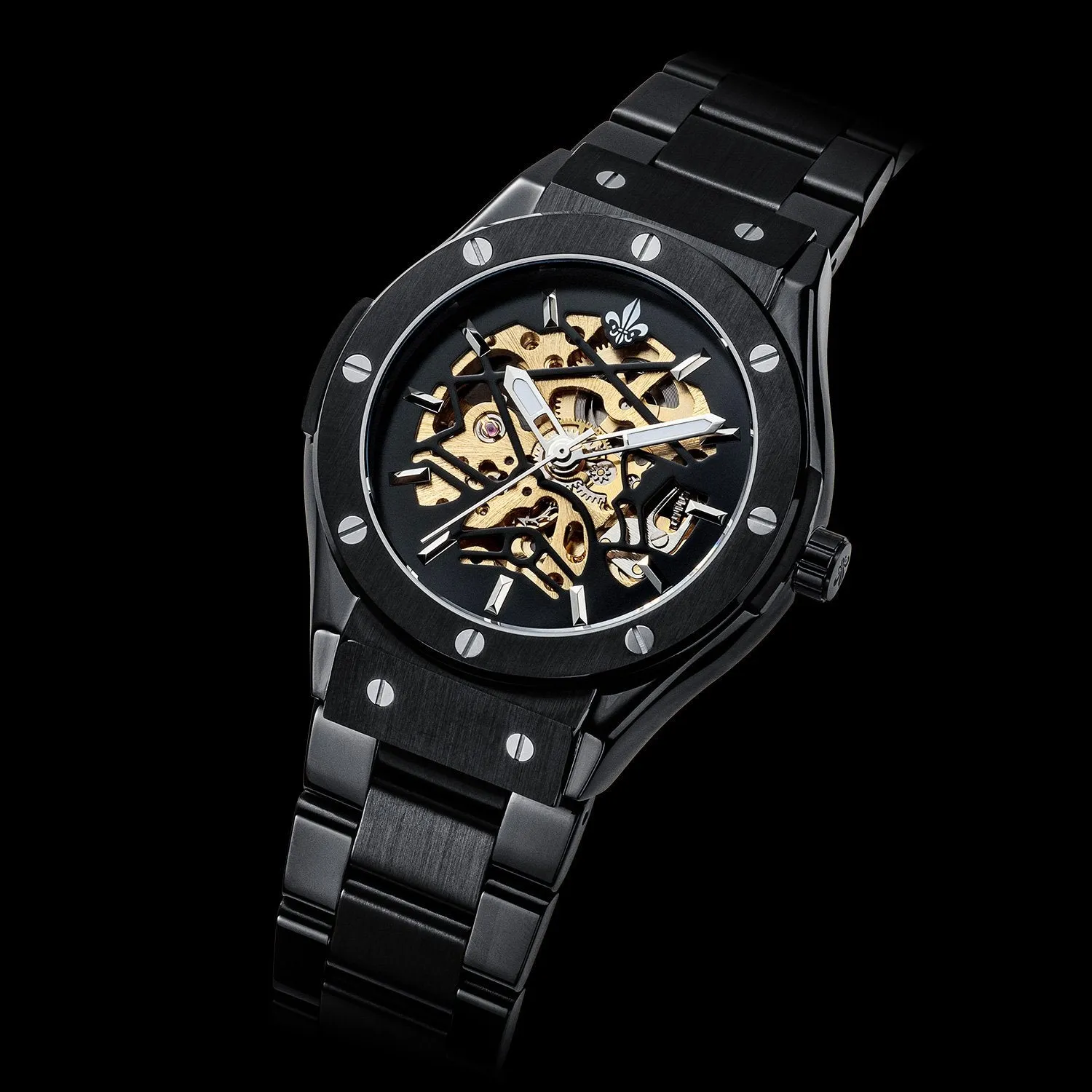 Prague Skeleton Automatic Deluxe - Black   Black Link Strap