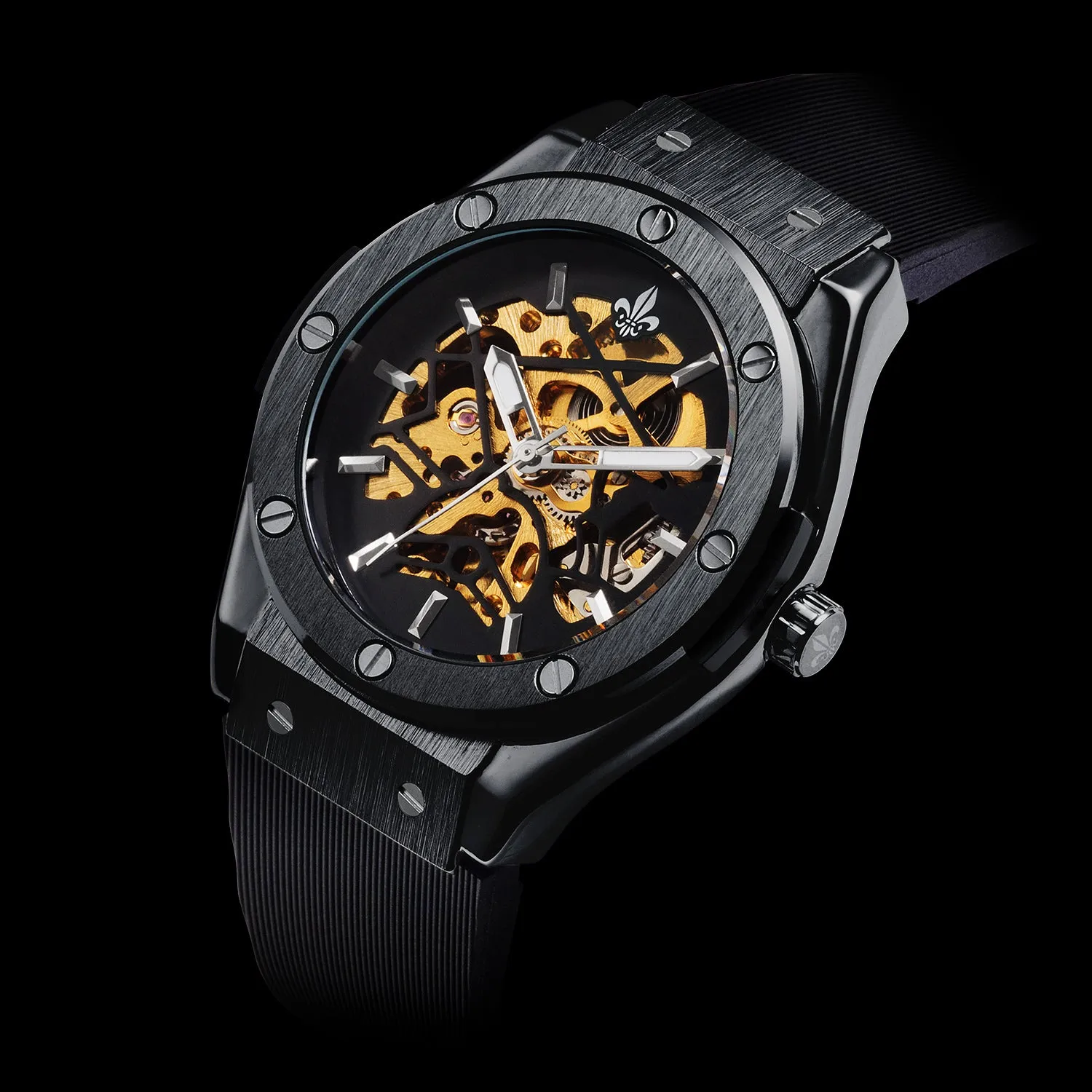 Prague Skeleton Automatic Deluxe - Black   Black Link Strap