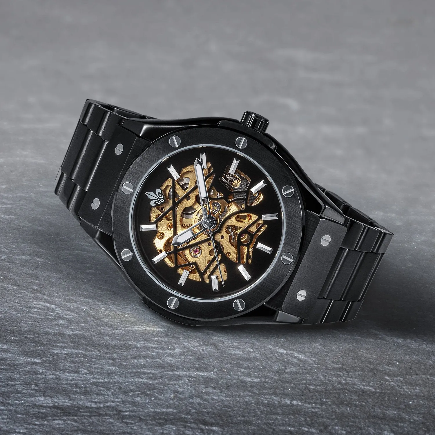 Prague Skeleton Automatic Deluxe - Black   Black Link Strap