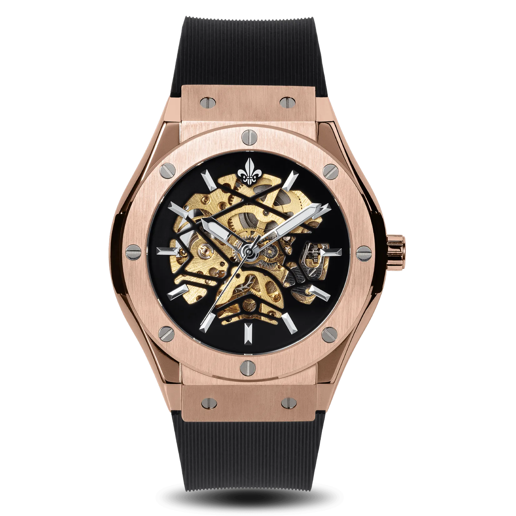 Prague Skeleton Automatic Deluxe - Rose Gold   Green Leather Strap