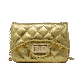 Quilted Metallic Gold Clasp Bag - Gold