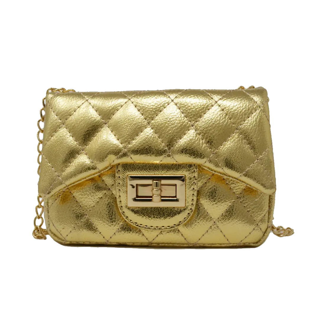Quilted Metallic Gold Clasp Bag - Gold
