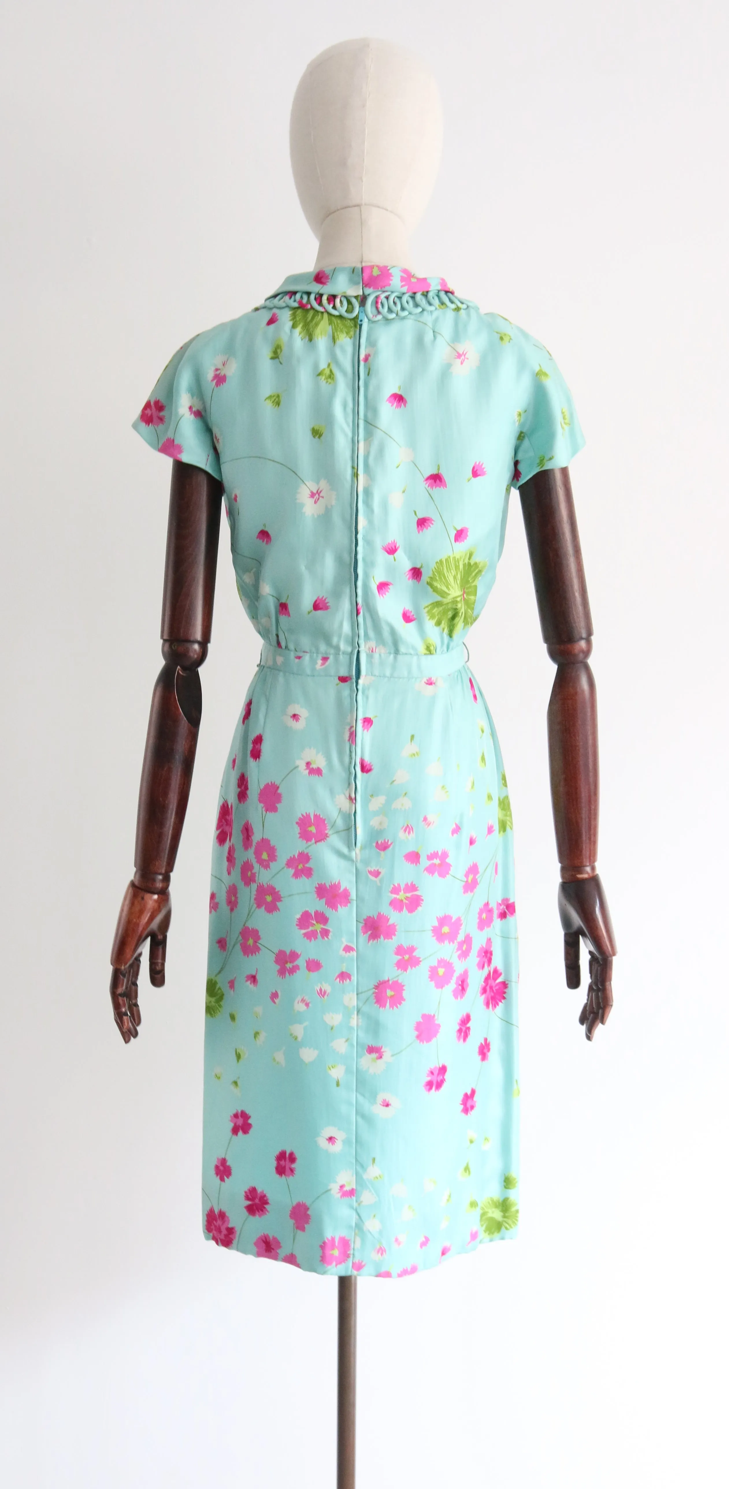 "Fuchsias In The Wind" Vintage 1950's Twill Silk Floral Dress UK 8 US 4