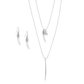 RHODIUM ELEPHANT AND HORN CHARM EARRINGS AND NECKLACES SET#SQ1637RH (ND9)