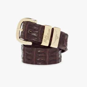 R.M.Williams - 1 1/2 Inch Crocodile Belt - High Polish Brass Buckle - Chestnut
