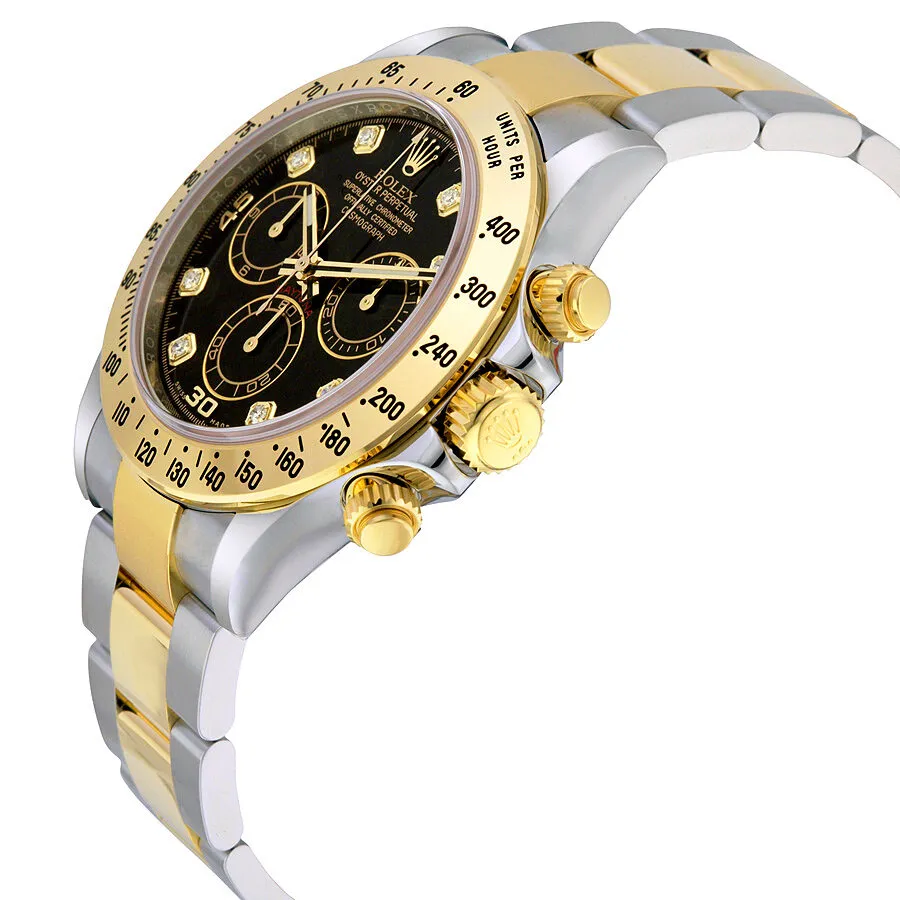 Rolex Cosmograph Daytona Black set with Diamonds Dial Stainless steel and 18K Yellow Gold Oyster Bracelet Automatic Men's Watch 116523BKDO