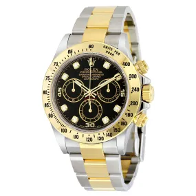 Rolex Cosmograph Daytona Black set with Diamonds Dial Stainless steel and 18K Yellow Gold Oyster Bracelet Automatic Men's Watch 116523BKDO
