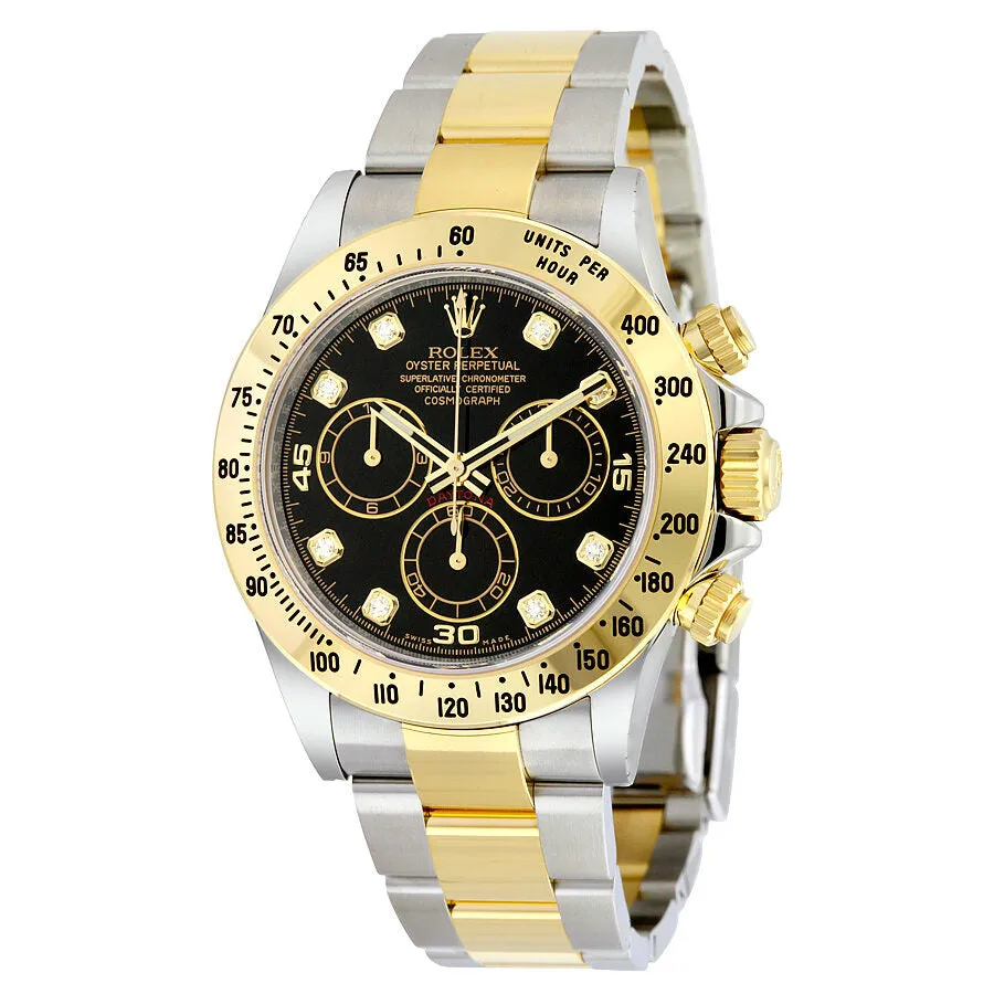 Rolex Cosmograph Daytona Black set with Diamonds Dial Stainless steel and 18K Yellow Gold Oyster Bracelet Automatic Men's Watch 116523BKDO