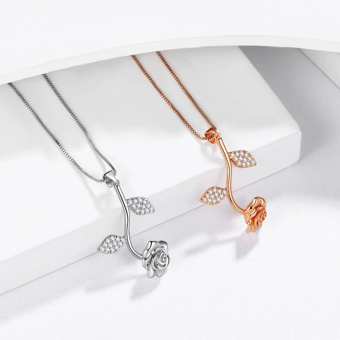 Rose Flower Necklace Pendant Women Jewelry 925 Sterling Silver Fine Jewelry