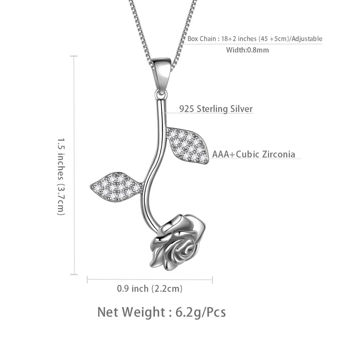 Rose Flower Necklace Pendant Women Jewelry 925 Sterling Silver Fine Jewelry