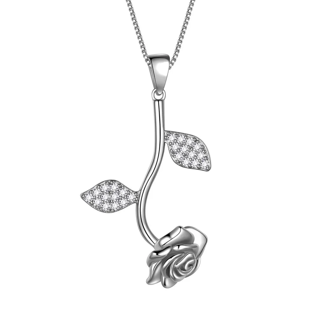 Rose Flower Necklace Pendant Women Jewelry 925 Sterling Silver Fine Jewelry
