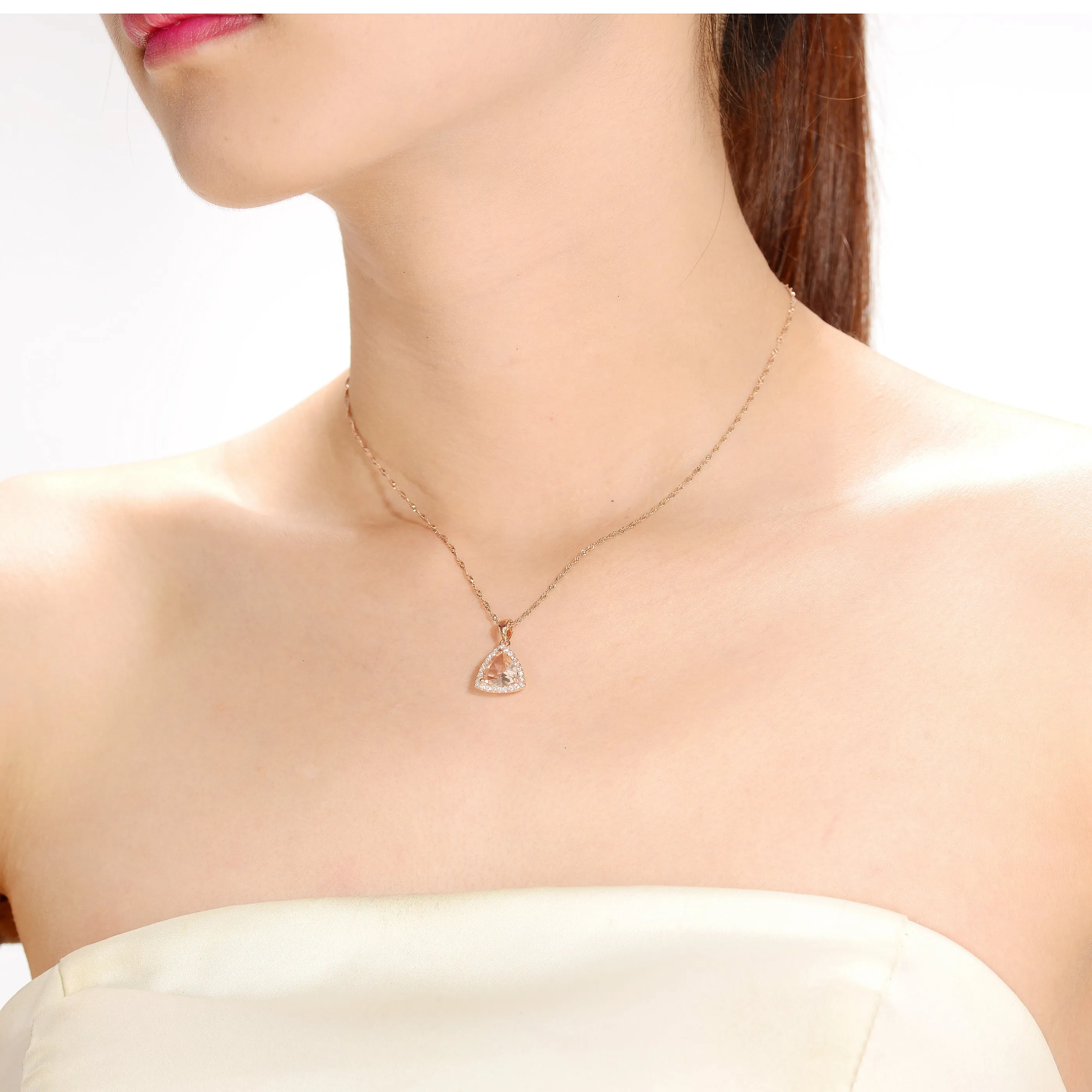 Rose Gold Overlay Champagne Cubic Zirconia Triangle Necklace