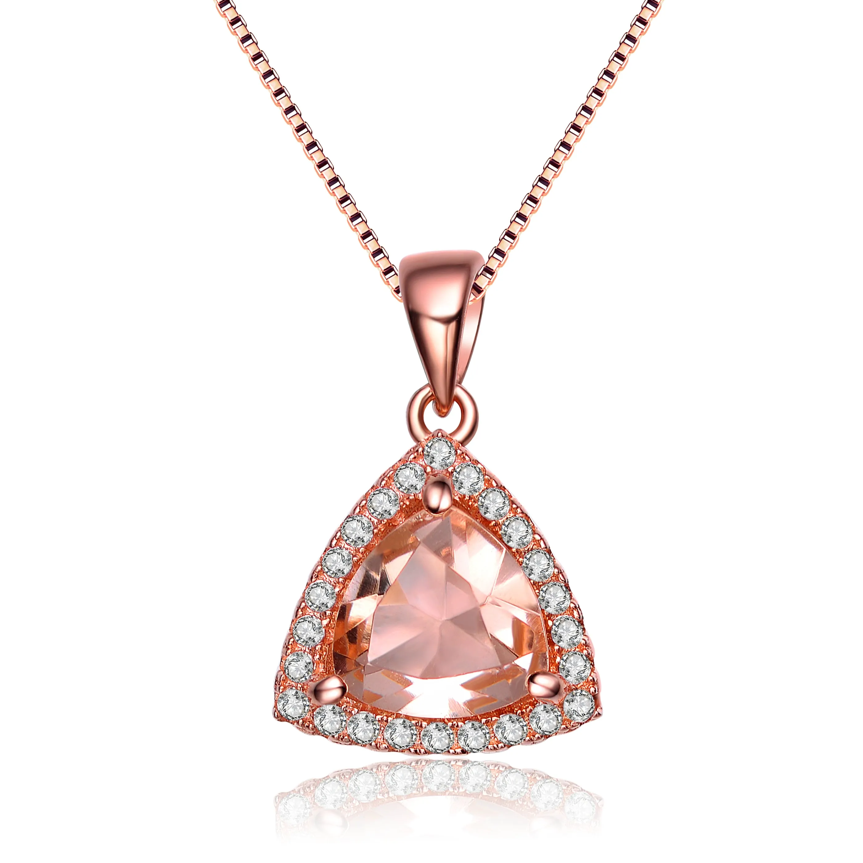 Rose Gold Overlay Champagne Cubic Zirconia Triangle Necklace